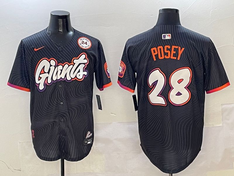 Men San Francisco Giants #28 Posey Black Second generation Joint Name Nike 2025 MLB Jersey style 18
